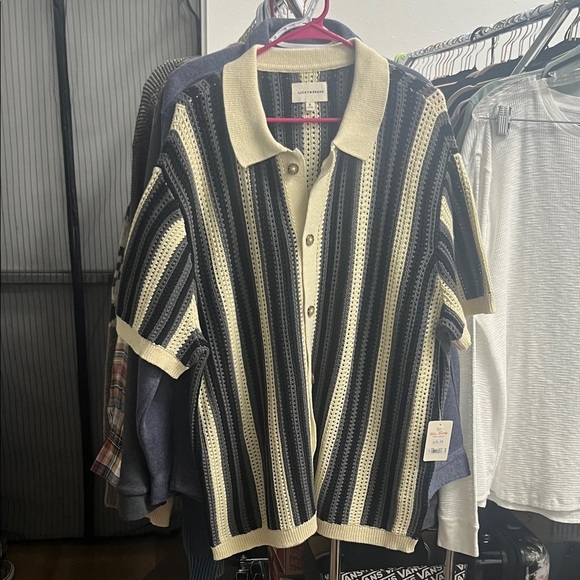 Lucky Brand Men's Striped Cardigan - Black Gray and Cream - Picture 1 of 9